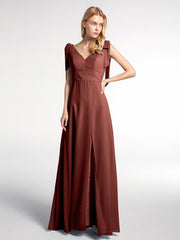 Robe Maxi en Mousseline à Bretelles Plates de Nœud avec Fente à l'Avant terracotta
