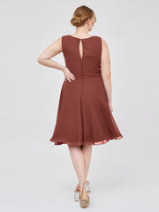 Col En Scoop Mousseline Robe Courte Avec Ceinture Nœud terracotta