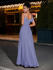 Spaghetti Bretelle Mousseline Robes De Demoiselle d'Honneur Pervenche