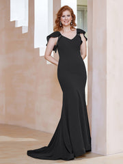 Robe Sirène avec Traîne de Balayage à Col en V Noir