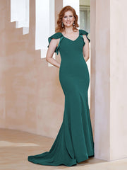 Robe Sirène avec Traîne de Balayage à Col en V Paon Grande Taille