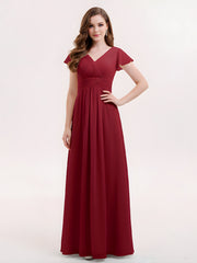 Mancheron Mousseline Longue Robe Demoiselle d'honneur Bordeaux