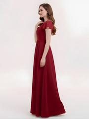 Mancheron Mousseline Longue Robe Demoiselle d'honneur Bordeaux