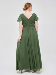 Mancheron Mousseline Longue Robe Demoiselle d'honneur Olive Verte Grande Taille