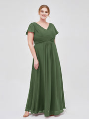 Mancheron Mousseline Longue Robe Demoiselle d'honneur Olive Verte Grande Taille