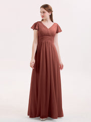Mancheron Mousseline Longue Robe Demoiselle d'honneur terracotta