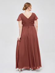 Mancheron Mousseline Longue Robe Demoiselle d'honneur terracotta Grande Taille