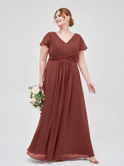 Mancheron Mousseline Longue Robe Demoiselle d'honneur terracotta
