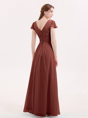 Mancheron Mousseline Longue Robe Demoiselle d'honneur terracotta