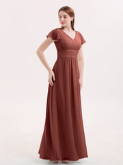 Mancheron Mousseline Longue Robe Demoiselle d'honneur terracotta