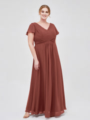 Mancheron Mousseline Longue Robe Demoiselle d'honneur terracotta