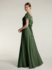 Col En V Mancherons Robes Avec Volants Olive Verte