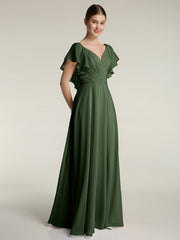 Col En V Mancherons Robes Avec Volants Olive Verte