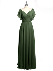 Col En V Mancherons Robes Avec Volants Olive Verte Grande Taille