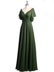 Col En V Mancherons Robes Avec Volants Olive Verte