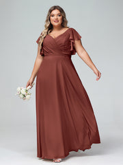 Col En V Mancherons Robes Avec Volants terracotta Grande Taille