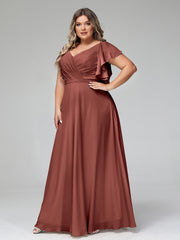 Col En V Mancherons Robes Avec Volants terracotta Grande Taille