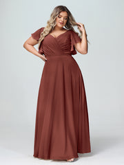 Col En V Mancherons Robes Avec Volants terracotta Grande Taille