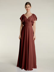 Col En V Mancherons Robes Avec Volants terracotta