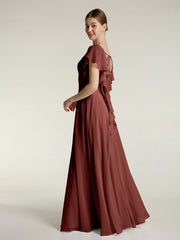 Col En V Mancherons Robes Avec Volants terracotta