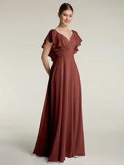 Col En V Mancherons Robes Avec Volants terracotta