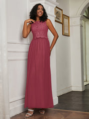 Robe en A-ligne Sans Manches en Tulle Longueur au Sol Cannelle Rose Grande Taille