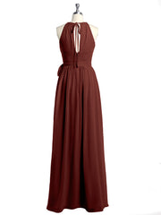 Longueur Complète Mousseline Robes Licou Cou Avec Nœud terracotta