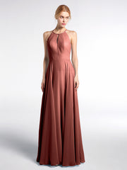 Robe Longue à Décolleté en Trou de Serrure Licou avec Jupe Circulaire terracotta Grande Taille