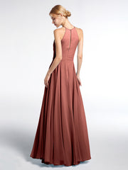 Robe Longue à Décolleté en Trou de Serrure Licou avec Jupe Circulaire terracotta Grande Taille