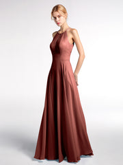 Robe Longue à Décolleté en Trou de Serrure Licou avec Jupe Circulaire terracotta Grande Taille