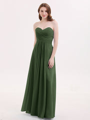 Sans Bretelles Mousseline Robe avec Col en Cœur Olive Verte