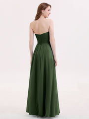 Sans Bretelles Mousseline Robe avec Col en Cœur Olive Verte