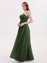 Sans Bretelles Mousseline Robe avec Col en Cœur Olive Verte
