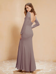 Robe Sirène en Mousseline à Manches Longues avec Fente Dusk