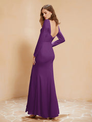 Robe Sirène en Mousseline à Manches Longues avec Fente Raisin Grande Taille
