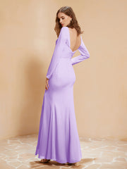 Robe Sirène en Mousseline à Manches Longues avec Fente Lilas