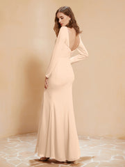 Robe Sirène en Mousseline à Manches Longues avec Fente Pêche