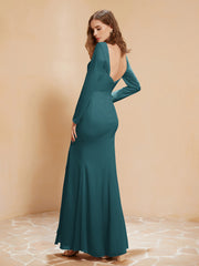 Robe Sirène en Mousseline à Manches Longues avec Fente Paon Grande Taille