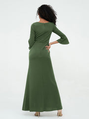 Sirène Sexy Robes Trompette Manches Longues avec Fente Olive Verte