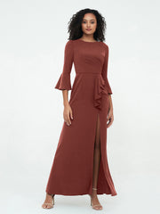 Sirène Sexy Robes Trompette Manches Longues avec Fente terracotta