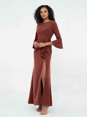 Sirène Sexy Robes Trompette Manches Longues avec Fente terracotta