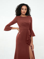 Sirène Sexy Robes Trompette Manches Longues avec Fente terracotta Grande Taille