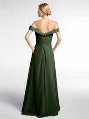 Robe à Hors de l'Épaule Jupe Ronde avec Poches Olive Verte