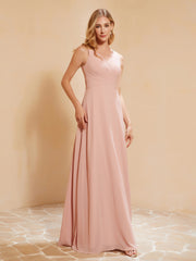 Robe de Demoiselle d'Honneur Empire Sans Manches avec Nœud Papillon Rose Poudré Grande Taille
