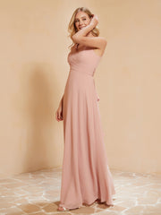 Robe de Demoiselle d'Honneur Empire Sans Manches avec Nœud Papillon Rose Poudré Grande Taille
