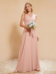 Robe de Demoiselle d'Honneur Empire Sans Manches avec Nœud Papillon Rose Poudré Grande Taille