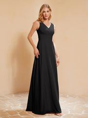 Robe de Demoiselle d'Honneur Empire Sans Manches avec Nœud Papillon Noir