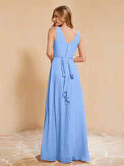 Robe de Demoiselle d'Honneur Empire Sans Manches avec Nœud Papillon Bleu Grande Taille