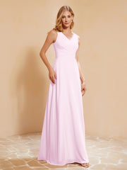 Robe de Demoiselle d'Honneur Empire Sans Manches avec Nœud Papillon Rose Pâle
