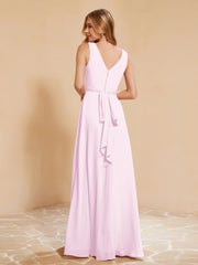 Robe de Demoiselle d'Honneur Empire Sans Manches avec Nœud Papillon Rose Pâle